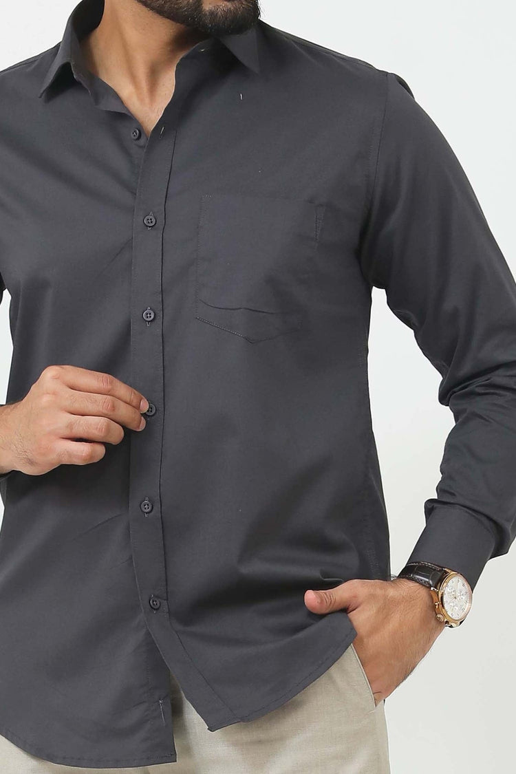 Bluebird Men's Grey Cotton Lycra Formal Shirt - Veshbhoshaa