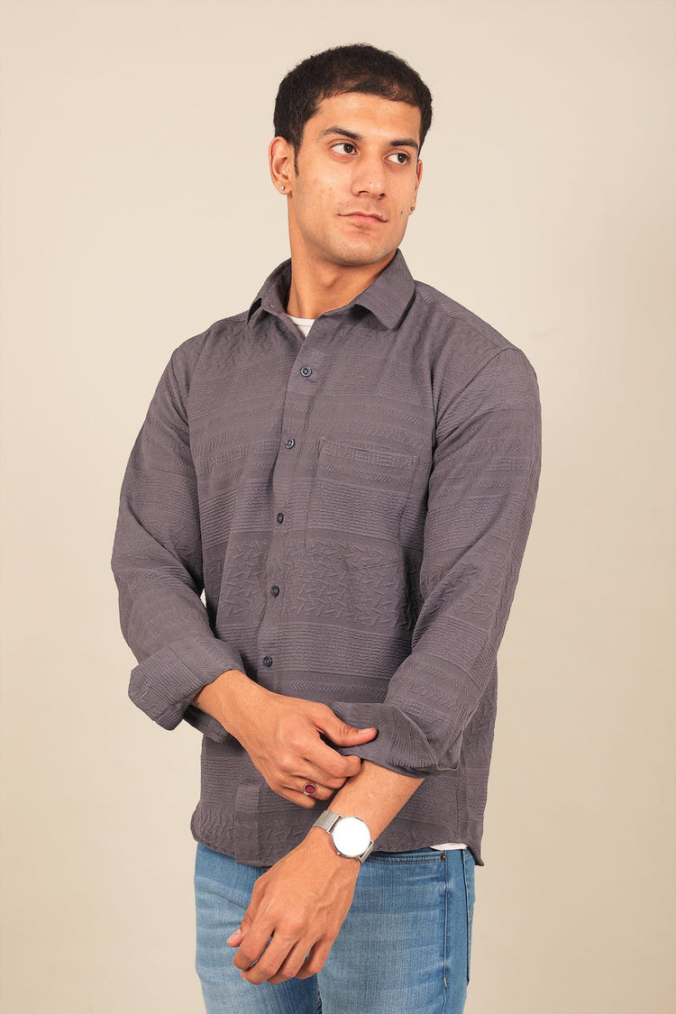 Bluebird Men's Grey Knitted Jacquard Shirt - Veshbhoshaa