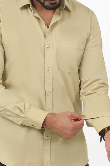 Bluebird Men's Khaki Cotton Lycra Formal Shirt - Veshbhoshaa