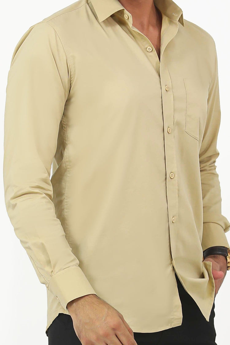 Bluebird Men's Khaki Cotton Lycra Formal Shirt - Veshbhoshaa