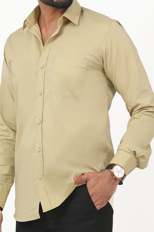 Bluebird Men's Khaki Cotton Lycra Formal Shirt - Veshbhoshaa