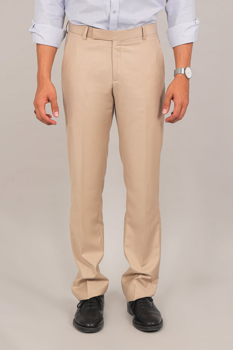 Bluebird Men's Khaki Textured Formal Trousers - Veshbhoshaa