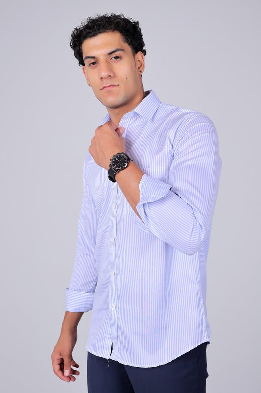 Bluebird Men's Light Blue Striped Shirt - Veshbhoshaa