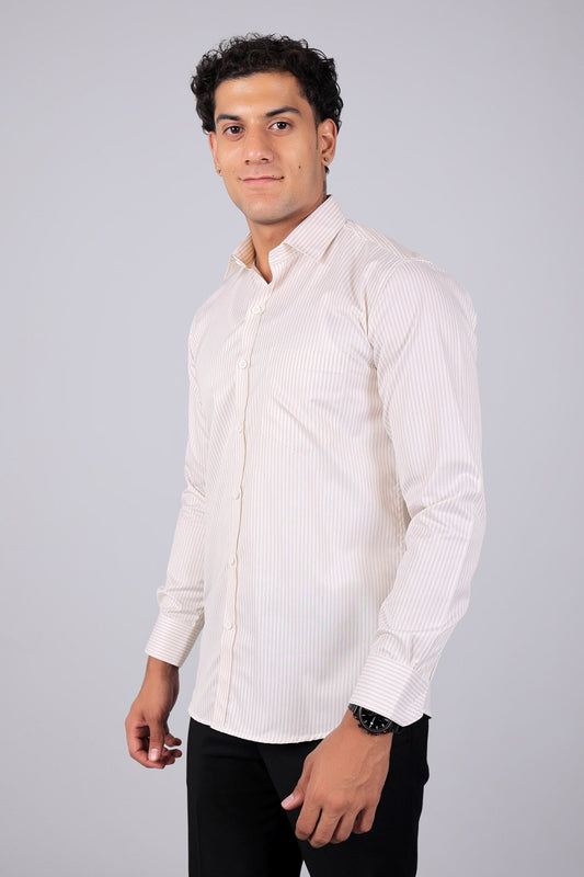 Bluebird Men's Light Brown Striped Shirt - Veshbhoshaa