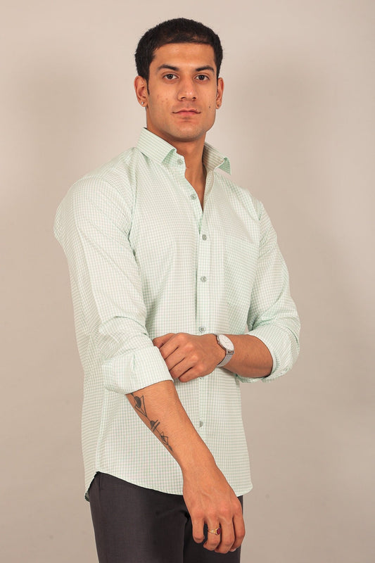 Bluebird Men's Light Green Checkered Shirt - Veshbhoshaa