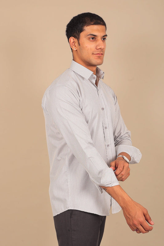 Bluebird Men's Light Grey Checkered Shirt - Veshbhoshaa