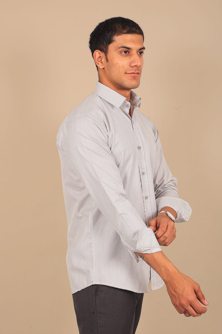 Bluebird Men's Light Grey Checkered Shirt - Veshbhoshaa