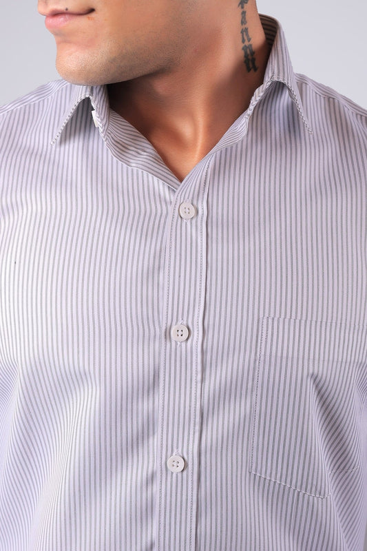 Bluebird Men's Light Grey Striped Shirt - Veshbhoshaa