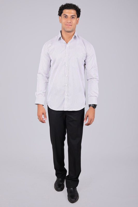 Bluebird Men's Light Grey Striped Shirt - Veshbhoshaa