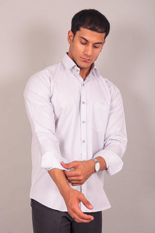 Bluebird Men's Light Slate Grey Check Shirt - Veshbhoshaa