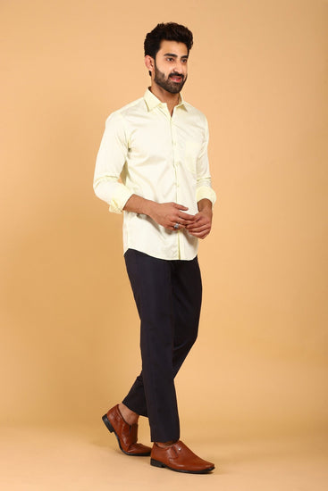 Bluebird Men's Light Yellow Premium Satin Shirt - Veshbhoshaa