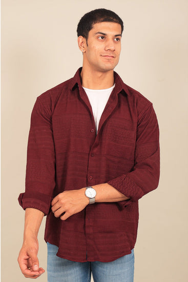 Bluebird Men's Maroon Knitted Jacquard Shirt - Veshbhoshaa