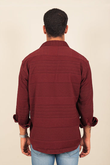 Bluebird Men's Maroon Knitted Jacquard Shirt - Veshbhoshaa