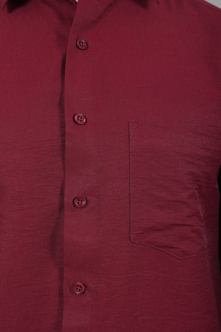 Bluebird Men's Maroon Knitted Plain Shirt - Veshbhoshaa