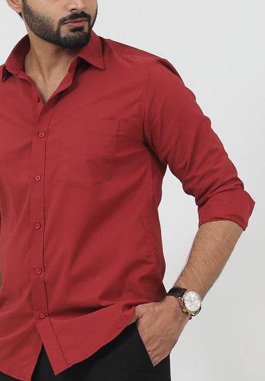 Bluebird Men's Maroon Polycotton Formal Shirt - Veshbhoshaa