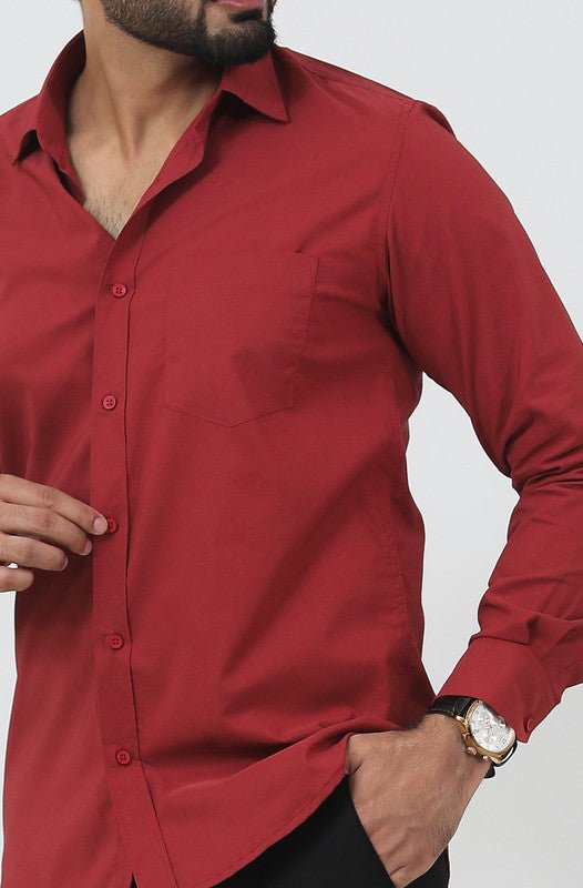 Bluebird Men's Maroon Polycotton Formal Shirt - Veshbhoshaa