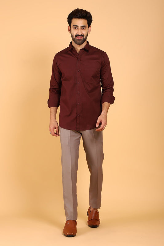 Bluebird Men's Maroon Premium Satin Shirt - Veshbhoshaa