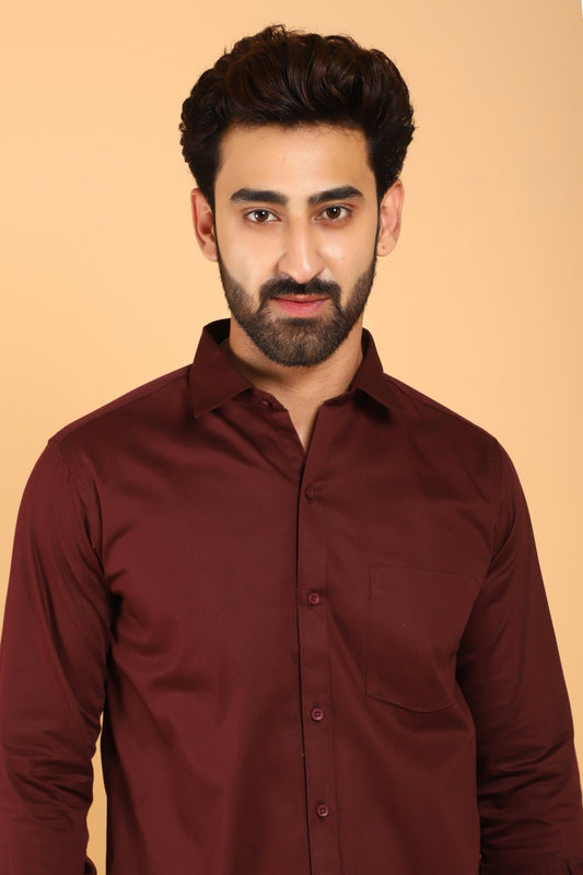 Bluebird Men's Maroon Premium Satin Shirt - Veshbhoshaa