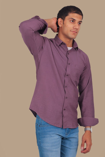 Bluebird Men's Mauve Knitted Plain Shirt - Veshbhoshaa