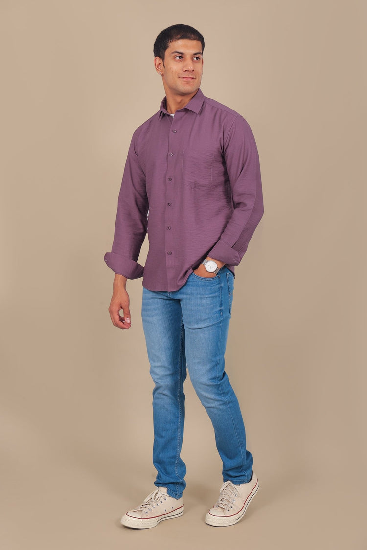 Bluebird Men's Mauve Knitted Plain Shirt - Veshbhoshaa