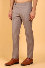 Bluebird Men's Mocha Textured Lycra Formal Trouser - Veshbhoshaa