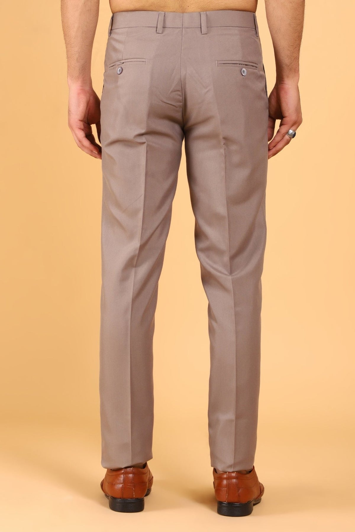 Bluebird Men's Mocha Textured Lycra Formal Trouser - Veshbhoshaa