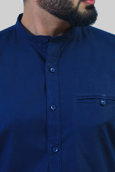 Bluebird Men's Navy Blue Mandarin Collar Casual Shirt - Veshbhoshaa