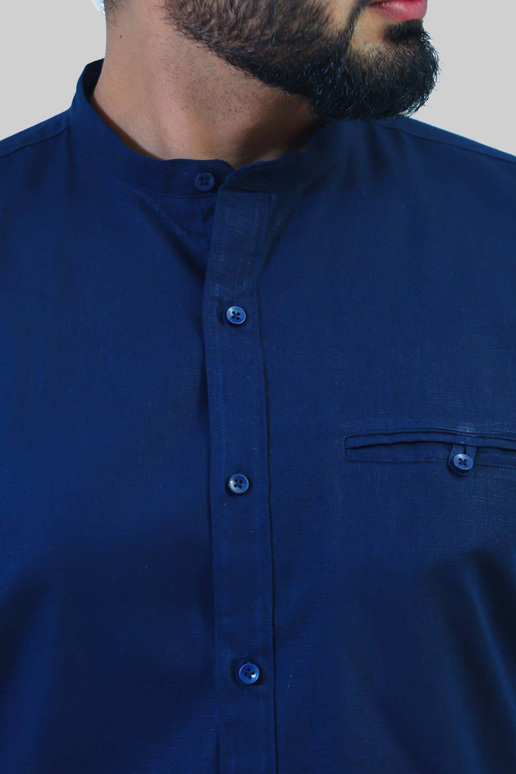 Bluebird Men's Navy Blue Mandarin Collar Casual Shirt - Veshbhoshaa