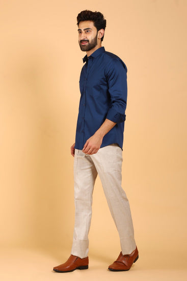 Bluebird Men's Navy Premium Satin Shirt - Veshbhoshaa