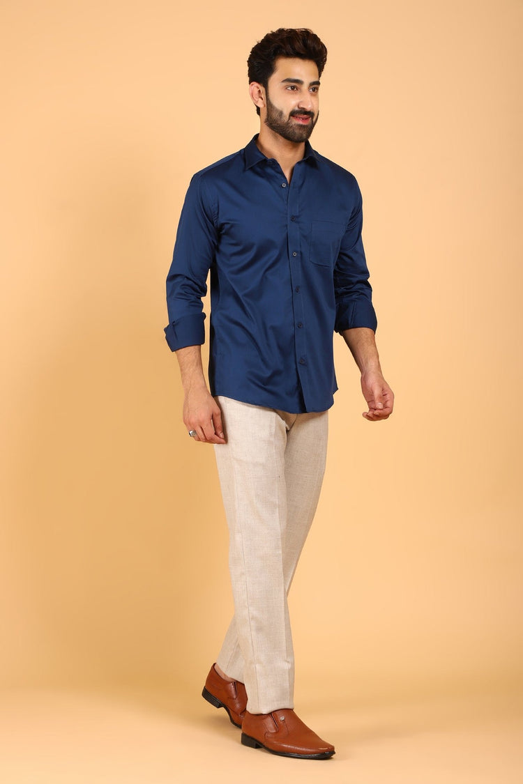 Bluebird Men's Navy Premium Satin Shirt - Veshbhoshaa