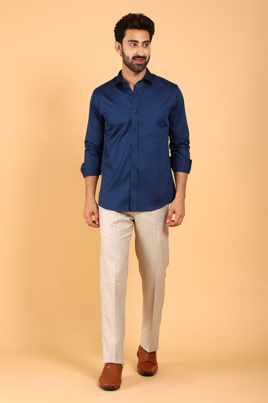 Bluebird Men's Navy Premium Satin Shirt - Veshbhoshaa