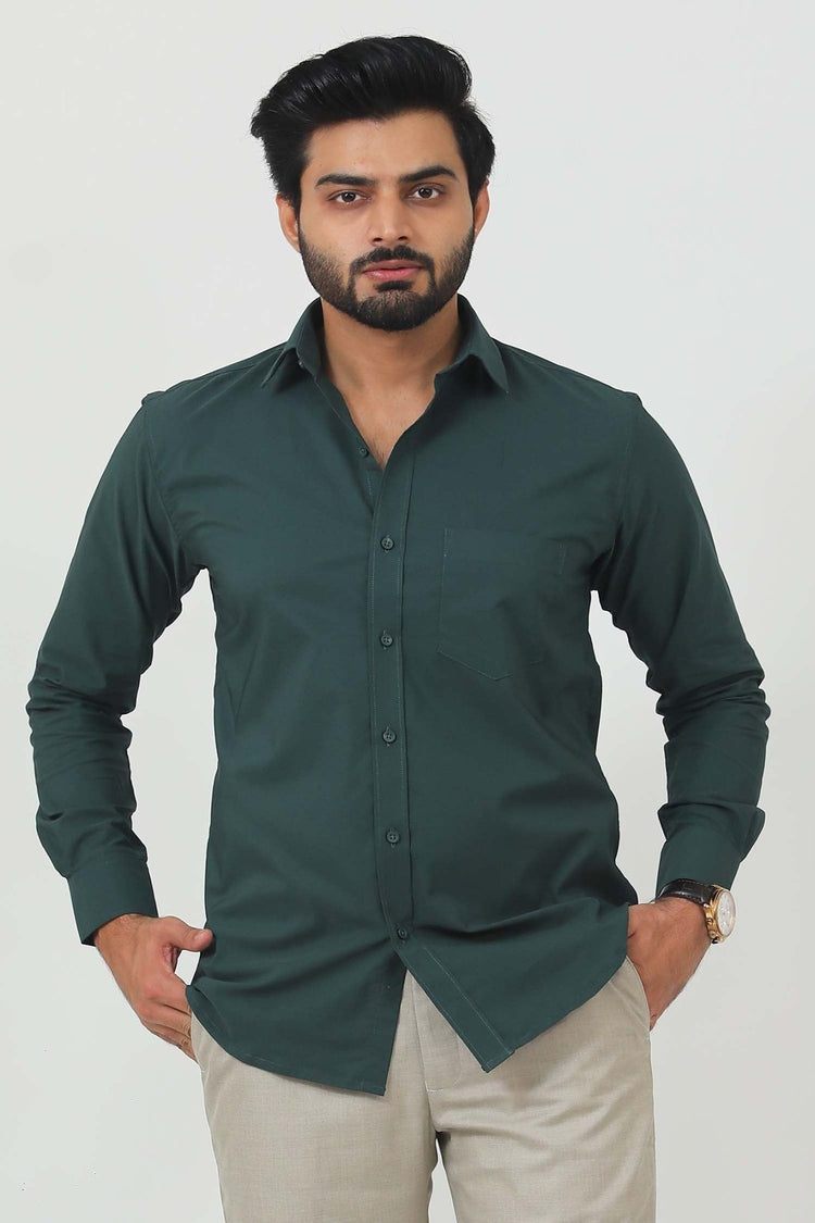 Bluebird Men's Olive Green Cotton Lycra Formal Shirt - Veshbhoshaa