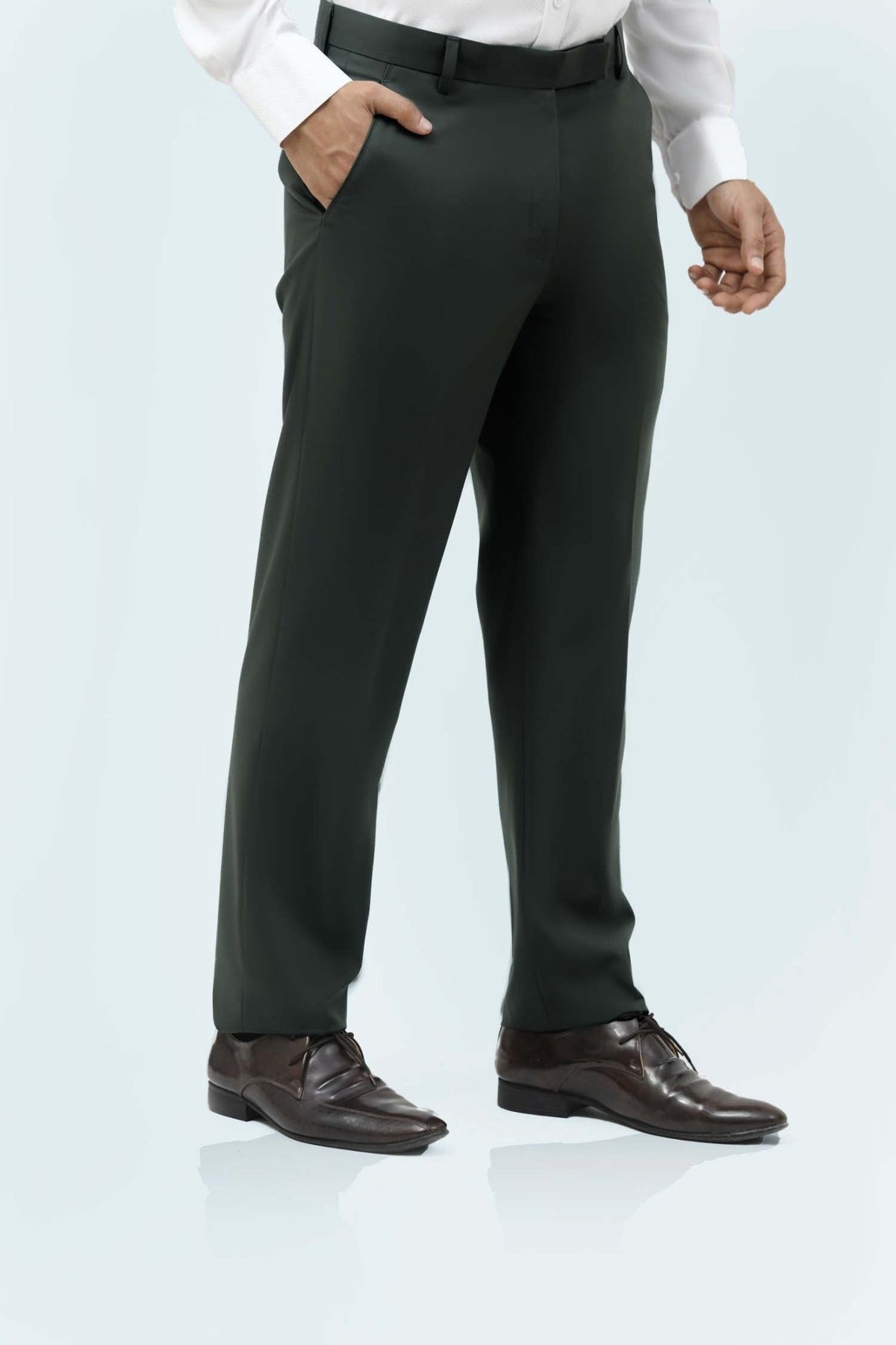 Bluebird Men's Olive Green Formal Trousers - Veshbhoshaa
