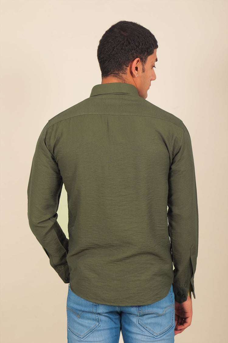 Bluebird Men's Olive Knitted Plain Shirt - Veshbhoshaa