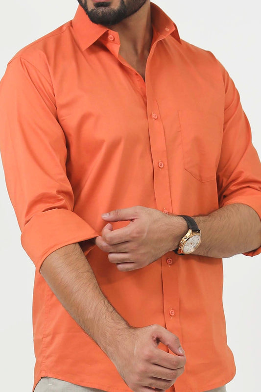 Bluebird Men's Orange Cotton Lycra Formal Shirt - Veshbhoshaa