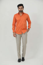 Bluebird Men's Orange Cotton Lycra Formal Shirt - Veshbhoshaa