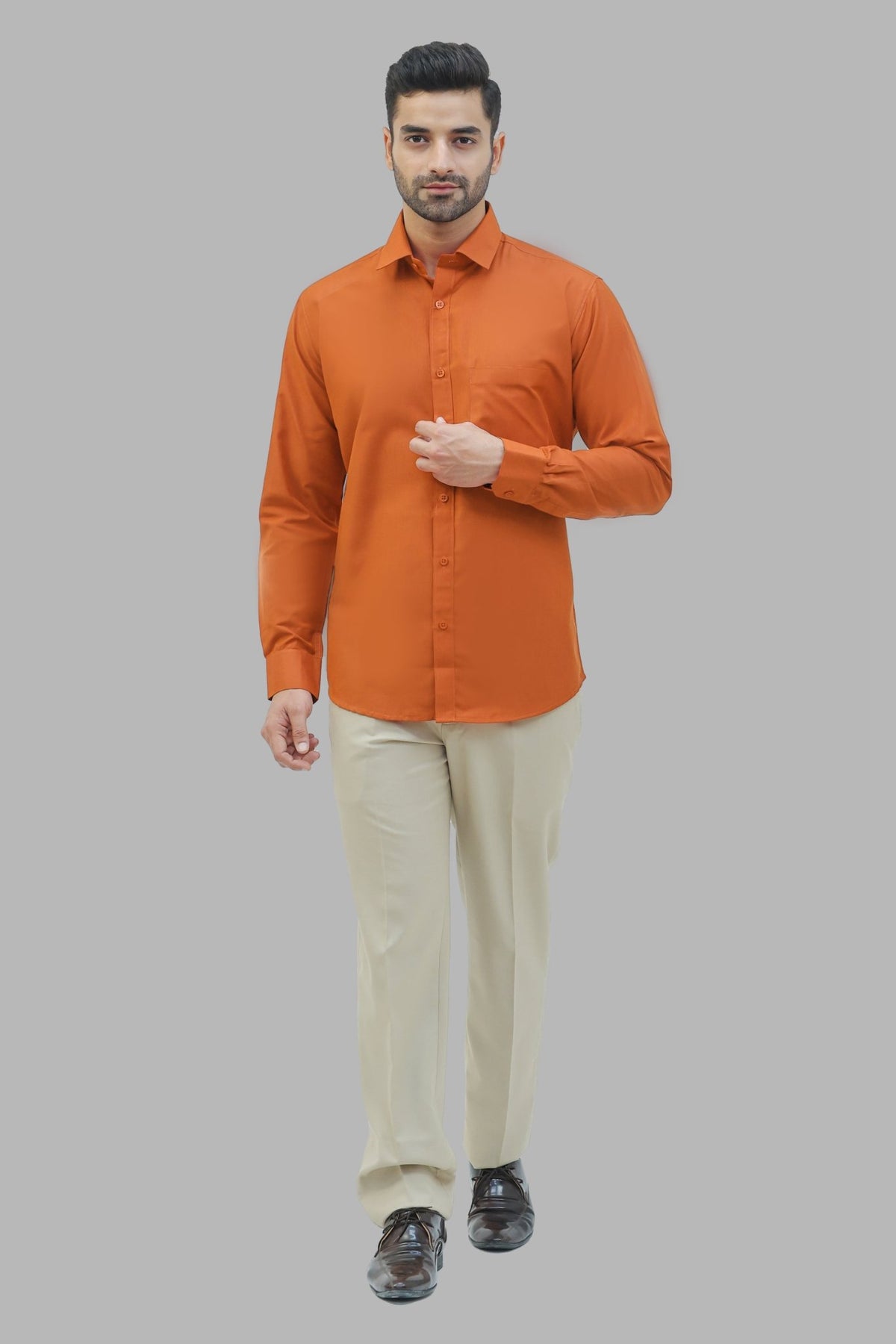 Bluebird Men's Orange Formal Shirt - Veshbhoshaa