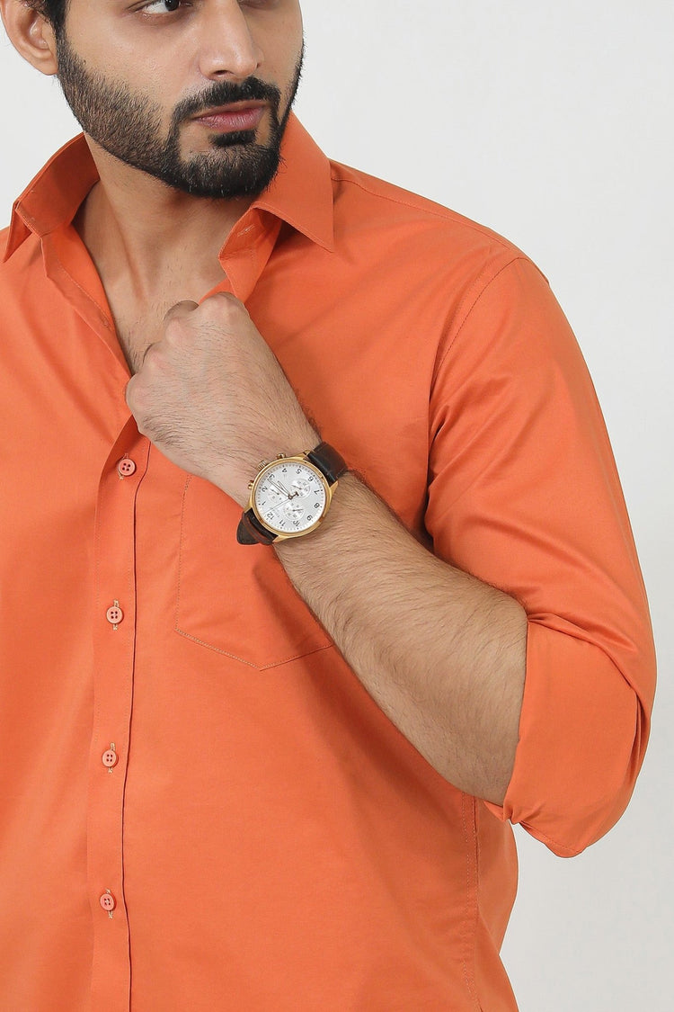 Bluebird Men's Orange Polycotton Formal Shirt - Veshbhoshaa