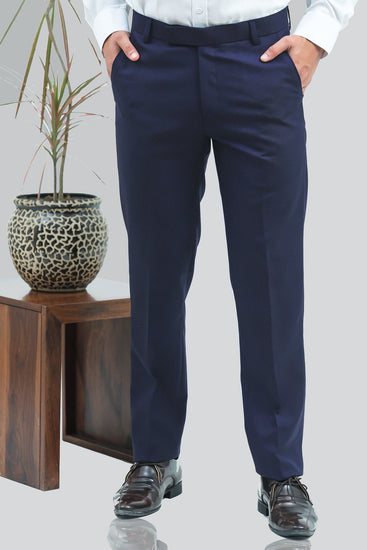 Bluebird Men's Oxford Blue Formal Trouser - Veshbhoshaa