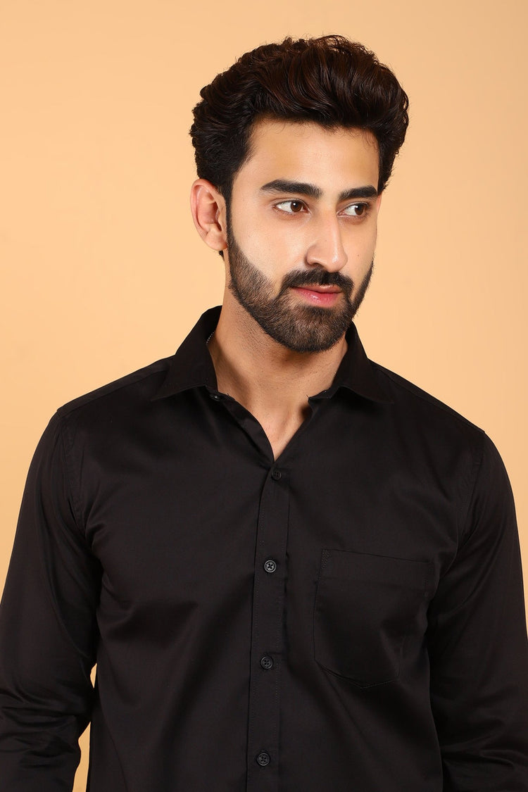 Bluebird Men's Premium Black Satin Shirt - Veshbhoshaa