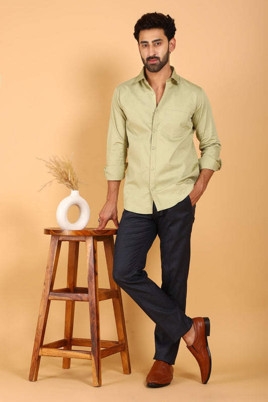 Bluebird Men's Premium Satin Shirt in Light Olive - Veshbhoshaa