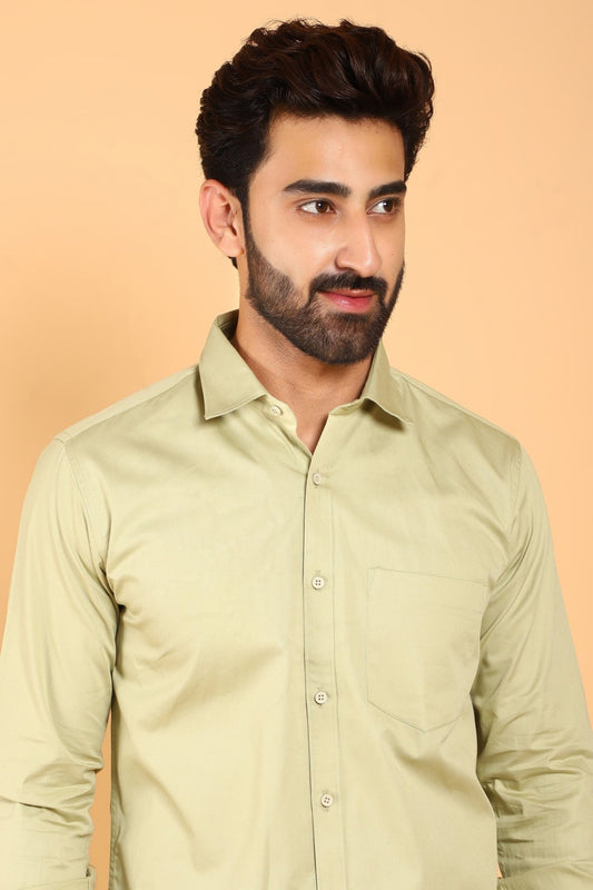 Bluebird Men's Premium Satin Shirt in Light Olive - Veshbhoshaa