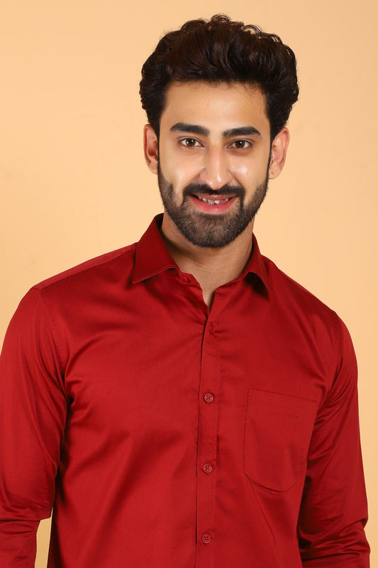 Bluebird Men's Red Color Premium Satin Shirt - Veshbhoshaa