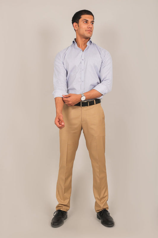 Bluebird Men's Sand Brown Formal Trouser - Veshbhoshaa