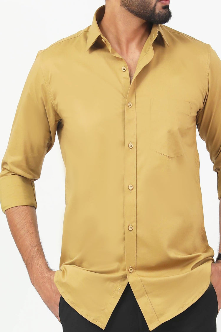 Bluebird Men's Sand Colour Cotton Lycra Formal Shirt - Veshbhoshaa