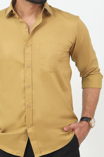 Bluebird Men's Sand Colour Cotton Lycra Formal Shirt - Veshbhoshaa