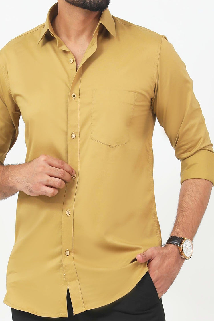 Bluebird Men's Sand Colour Cotton Lycra Formal Shirt - Veshbhoshaa