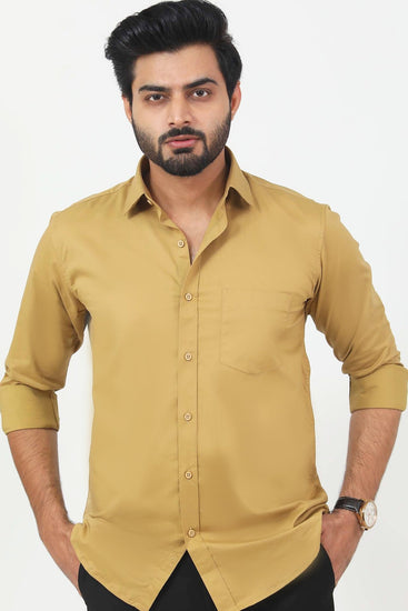 Bluebird Men's Sand Colour Cotton Lycra Formal Shirt - Veshbhoshaa