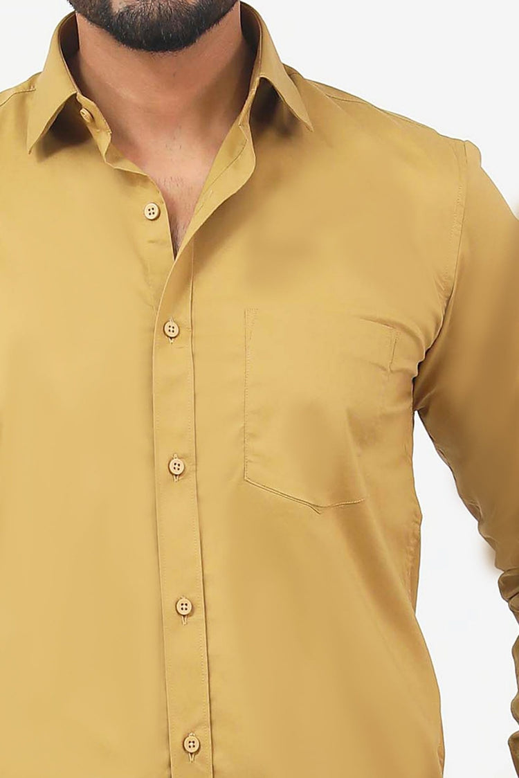 Bluebird Men's Sand Colour Cotton Lycra Formal Shirt - Veshbhoshaa