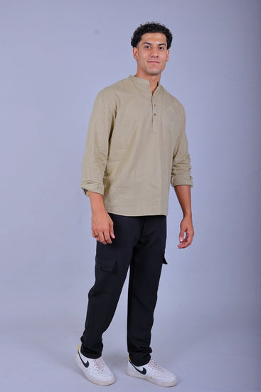 Bluebird Men's Short Kurta in Khaki - 100% Pure Cotton - Veshbhoshaa